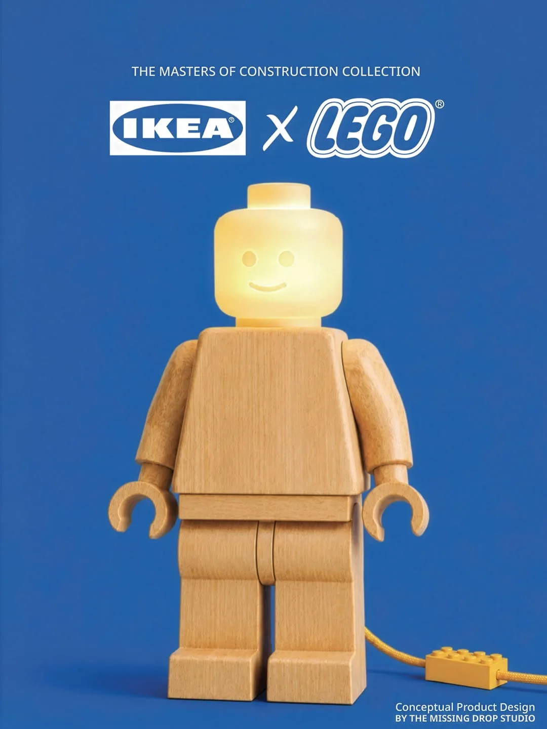 Minifigür biçiminden esinlenen ahşap masa lambası