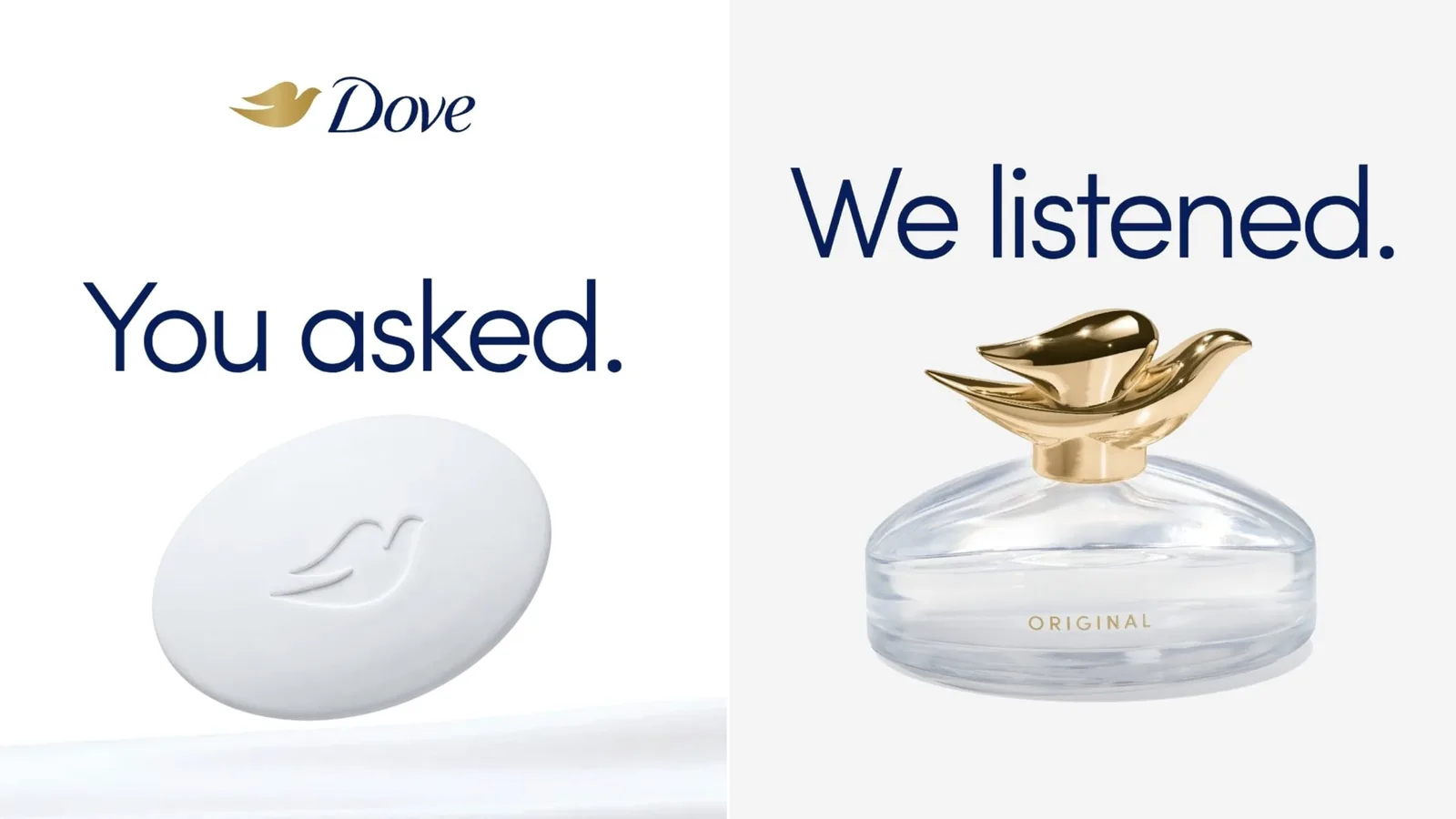 Dove Original Fragrance şişesi ve ilham aldığı Beauty Bar
