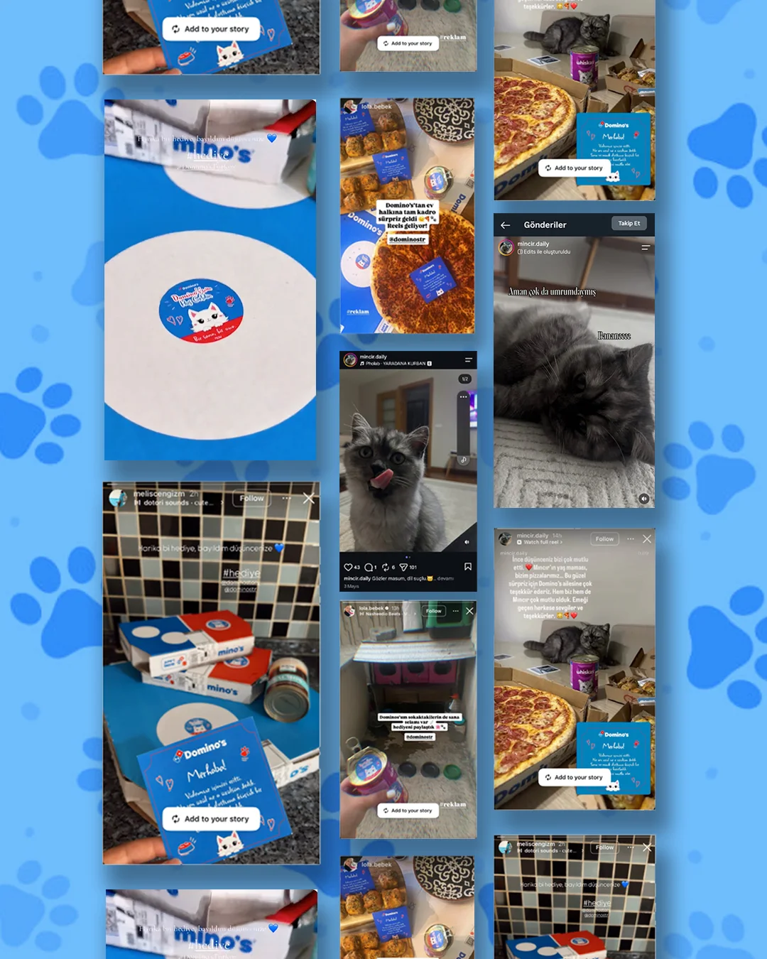 Domino’s Bir Sana Bir Ona gönderilerinin ve sosyal medya paylaşımlarının kolajı