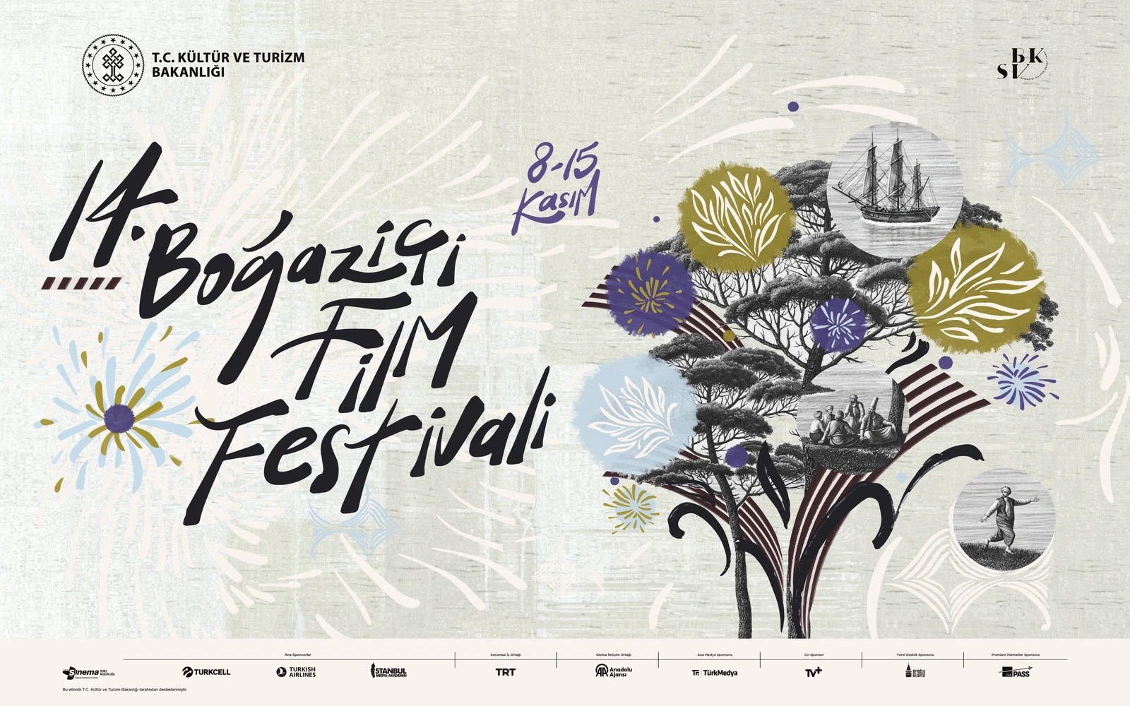 14. Boğaziçi Film Festivali için tasarlanan katmanlı kolaj afişi